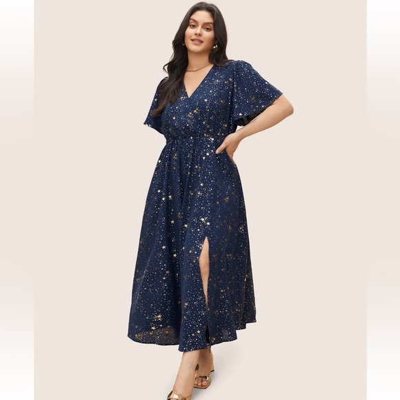 BloomChic Plus Size Star Button Pocket Wrap Split Ruffles Maxi Dress - Picture 3 of 8